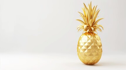 Poster - Shiny golden pineapple made of gold on white background, perfect for opulent decor themes, advertisements, and artistic representations of wealth or indul. Jewelry fruit. Banner with copy space