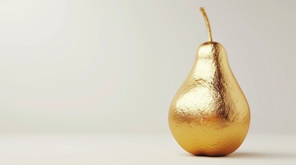 Poster - Shiny golden pear made of gold on a white background, perfect for opulent decor themes, advertisements, and artistic representations of wealth or indul. Jewelry fruit. Banner with copy space