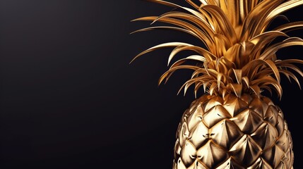Wall Mural - Golden pineapple made of gold against dark background. Perfect for financial, success and high value themed visuals. Jewelry fruit. Banner with copy space