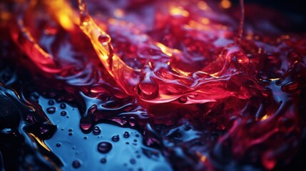 Wall Mural - A close up of a liquid with red and blue colors, AI