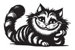 © Oleksandr1 - Tabby cat with a grin vector drawing, black silhouette on a transparent background, cartoon print for stencil