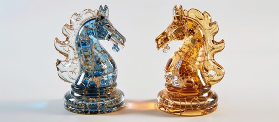 Canvas Print - Two Magnificent Knight Chessmen Crafted from Exquisite Glass: A Stunning Display of Two Knight Chessmen, Meticulously Handmade from Shimmering Glass