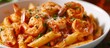 Savory Penne Pasta in a Vodka Tomato Sauce with Succulent Shrimp: An Irresistible Combination of Penne, Pasta, Vodka, Tomato Sauce, and Juicy Shrimp