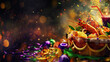 Mardi Gras Dinner With Shrimp for Mardi Gras abstract background with copy space - AI Generated