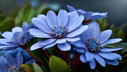 Close up of blue flowers in the garden. Shallow depth of field.