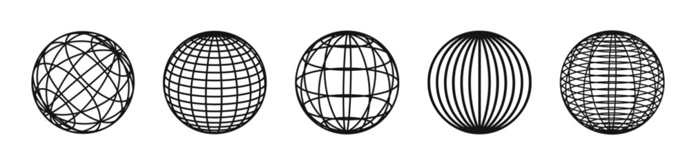 Globe grid spheres. Globes set. Geometric globe shapes