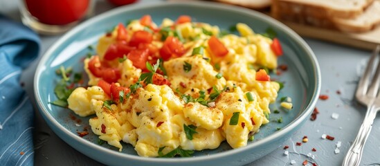 Wall Mural - Scrambled Eggs with a Sweet Pepper Twist: A Deliciously Scrambled Eggs Recipe with a Sweet Pepper Kick