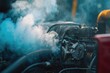 © darshika - Car engine overheating and emitting smoke or steam.