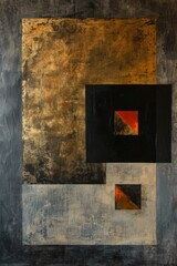 Leinwandbilder - An abstract painting on a gallery wall, blending rectangles and triangles to create a captivating visual art piece that evokes feelings of curiosity and contemplation