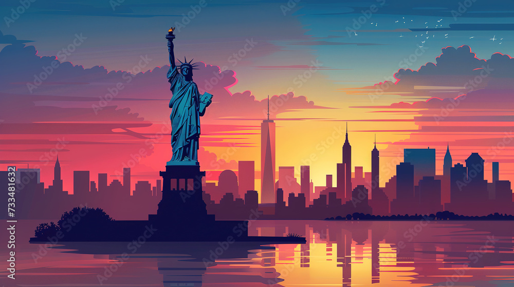 Statue of liberty in minimal colorful flat vector art style ...