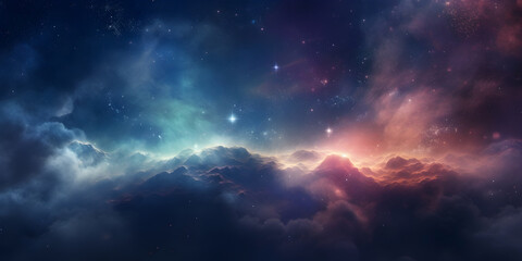 Wall Mural - giant expanse of deep space our beautiful cosmos - blue pink turquoise cosmic clouds, stars, gas, id
