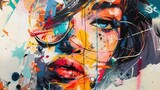 Fototapeta Nowy Jork - Beautiful street art graffiti. Abstract creative drawing fashion colors on the walls of the city. Urban Contemporary Culture