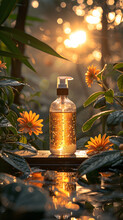 A Spray Bottle Amidst Flowers At Sunset