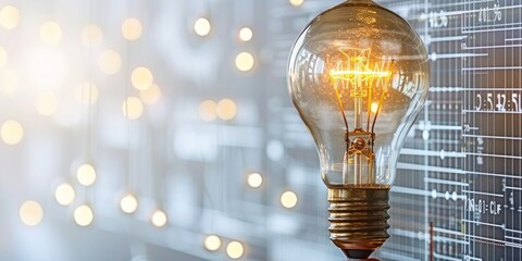 Poster - A Glowing Lightbulb Symbolizing Innovation and Creativity Against a Blurred Background of Analytical Graphs, Generative AI