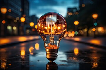 Poster - Glowing Light bulb symbolizing colorful spark of a brilliant idea