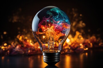 Poster - Glowing Light bulb symbolizing colorful spark of a brilliant idea