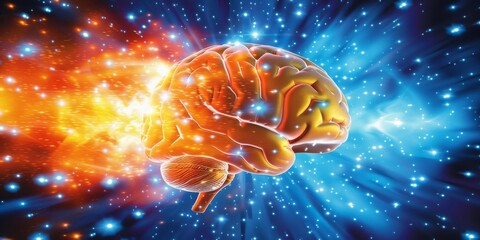 Leinwandbilder - A Luminous Human Brain Superimposed on the Starry Universe, Symbolizing the Infinity of Thought and Knowledge, Generative AI