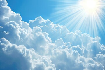 Wall Mural - religious banner with blue sky and sunbeams.