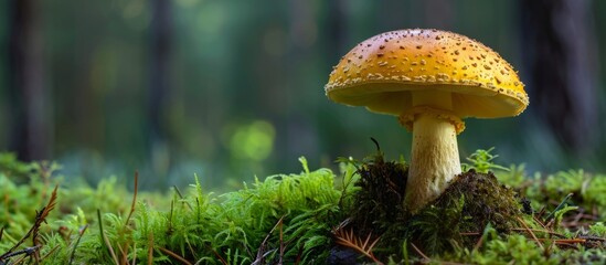 Wall Mural - Top Spring Forest Mushroom: Close Up on the Majestic Fungi in a Lush Spring Forest