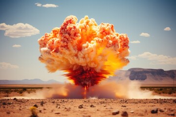 Poster - A large explosion is exploding in the desert. Generative AI.