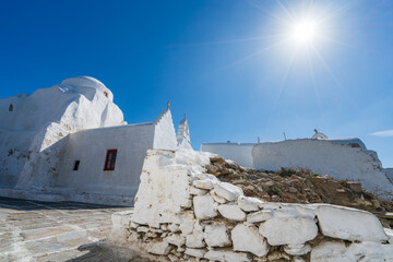 Sticker - Ancient Paraportiani Church in Mykonos Town, Cyclades, Greece