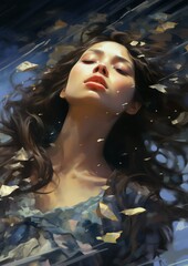 Wall Mural - Portrait of a dreamy woman, fantasy illustration.