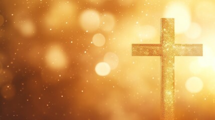 Wall Mural - Majestic cross golden bokeh background, conveying hope and spiritual inspiration, Good Friday and Easter Sunday concept