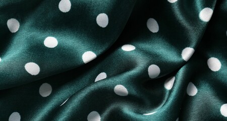 Wall Mural - Texture of green polka dot fabric as background, top view