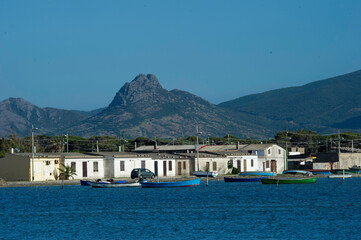 fishing boats in the port at Marceddì, Oristano, Sardinia, Italy