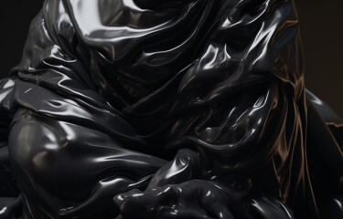 Wall Mural - shiny black plastic wave background