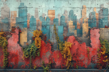Wall Mural - a captivating street mural depicting a city skyline, adding a touch of artistic flair to an urban en