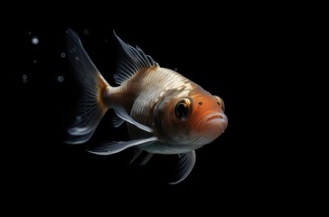 Wall Mural - goldfish isolated on a dark black background
