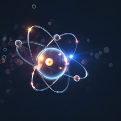 Wall Mural - atomic dance: subatomic realm, electrons, neutrons, and protons orbit a fixed nucleus in a model emp