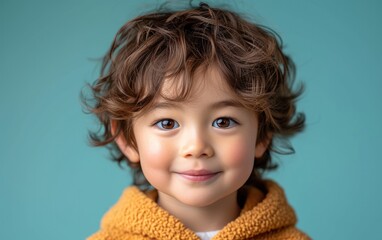 happy smiling asian kid in a professional studio background