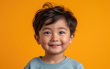 happy smiling asian kid in a professional studio background