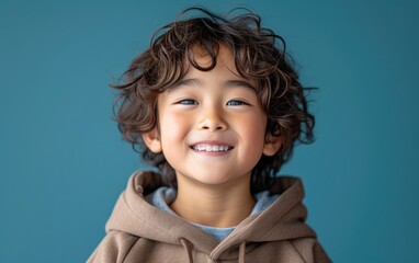 Wall Mural - happy smiling asian kid in a professional studio background