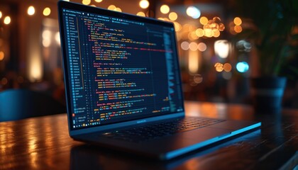 Computer engineering of web site in the code editor blurred in bokeh style. Generative AI.