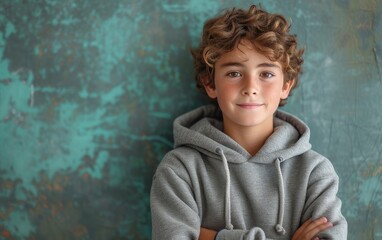 happy smiling caucasian kid portrait, professional studio background