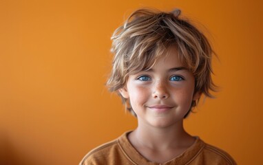 happy smiling caucasian kid portrait, professional studio background