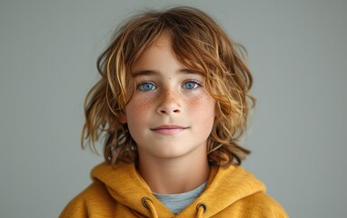 happy smiling caucasian kid portrait, professional studio background