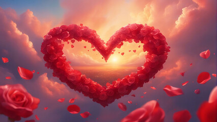 Wall Mural - Giant red flower heart in the sky.