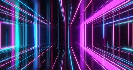 Wall Mural - neon rays and glowing lines. abstract futuristic neon background, speed of light, 3d illustration