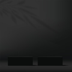 Wall Mural - 3d black color podium and minimal black gold color wall scene. 3d podium minimal abstract background. Vector