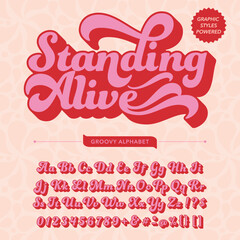 Wall Mural - Sntading Alive groovy vintage retro bold Font alphabet.