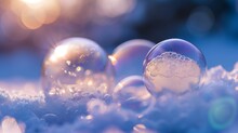 A macro perspective captures the crystallization of a bubble, as dawn turns night's frost into golden patterns.