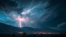 The Rumble Of Thunder Follows The Spectacular Sight Of Lightning Forking Down Towards The Earth, A Display Of Nature's Untamed Energy.