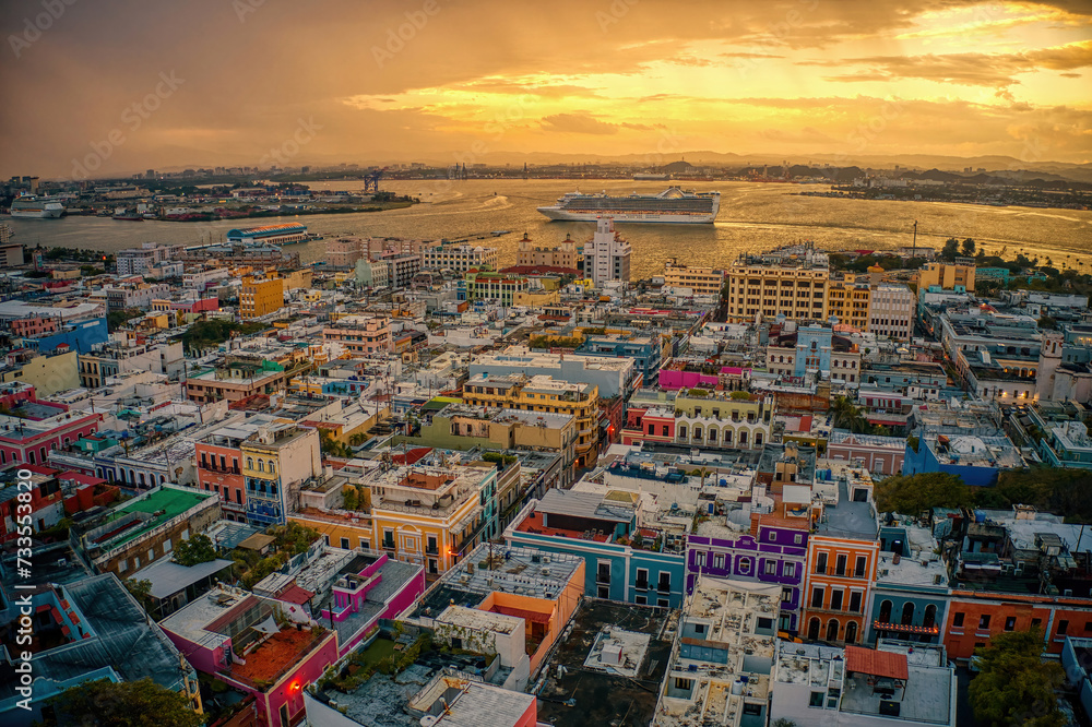 Aerial View of San Juan, Puerto Rico at Sunrise/Sunset Stock Photo ...