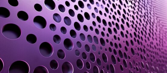 Violet background with round holes in abstract metal grid.