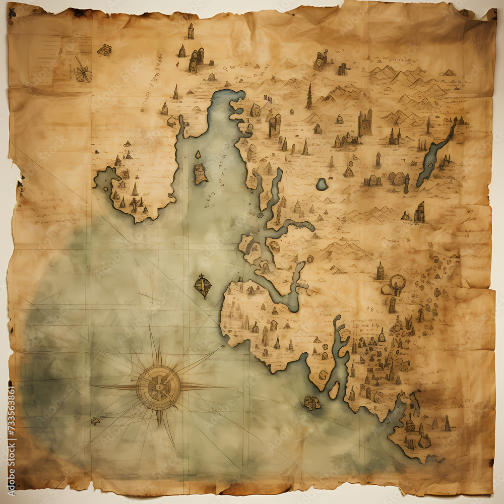 Ancient map with markings leading to a hidden treasure Stock ...