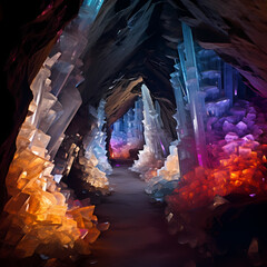 Poster - Crystal cave with shimmering gemstones. 